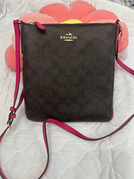 Coach Handbags - Coach Brown Signature Crossbody with Pink Trim